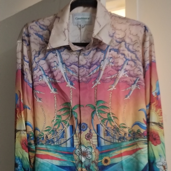 CASABLANCA MEN'S L'ENVOL LS SILKSHIRT IN MULTI